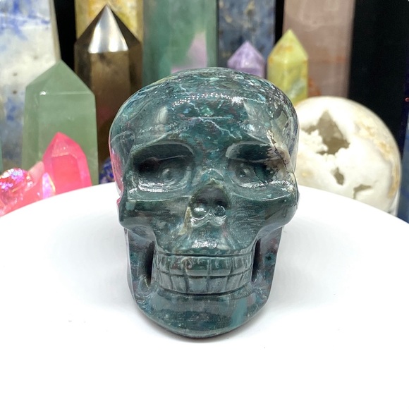 Ocean Jasper Skull Carving Hand Carved Crystal Stone Skeleton Decor Gift - Picture 3 of 12